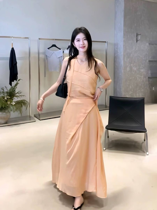 Lucas - Set áo zile voan cổ tim viền chéo + dây + chân váy xòe voan dáng dài_thumbnail_7