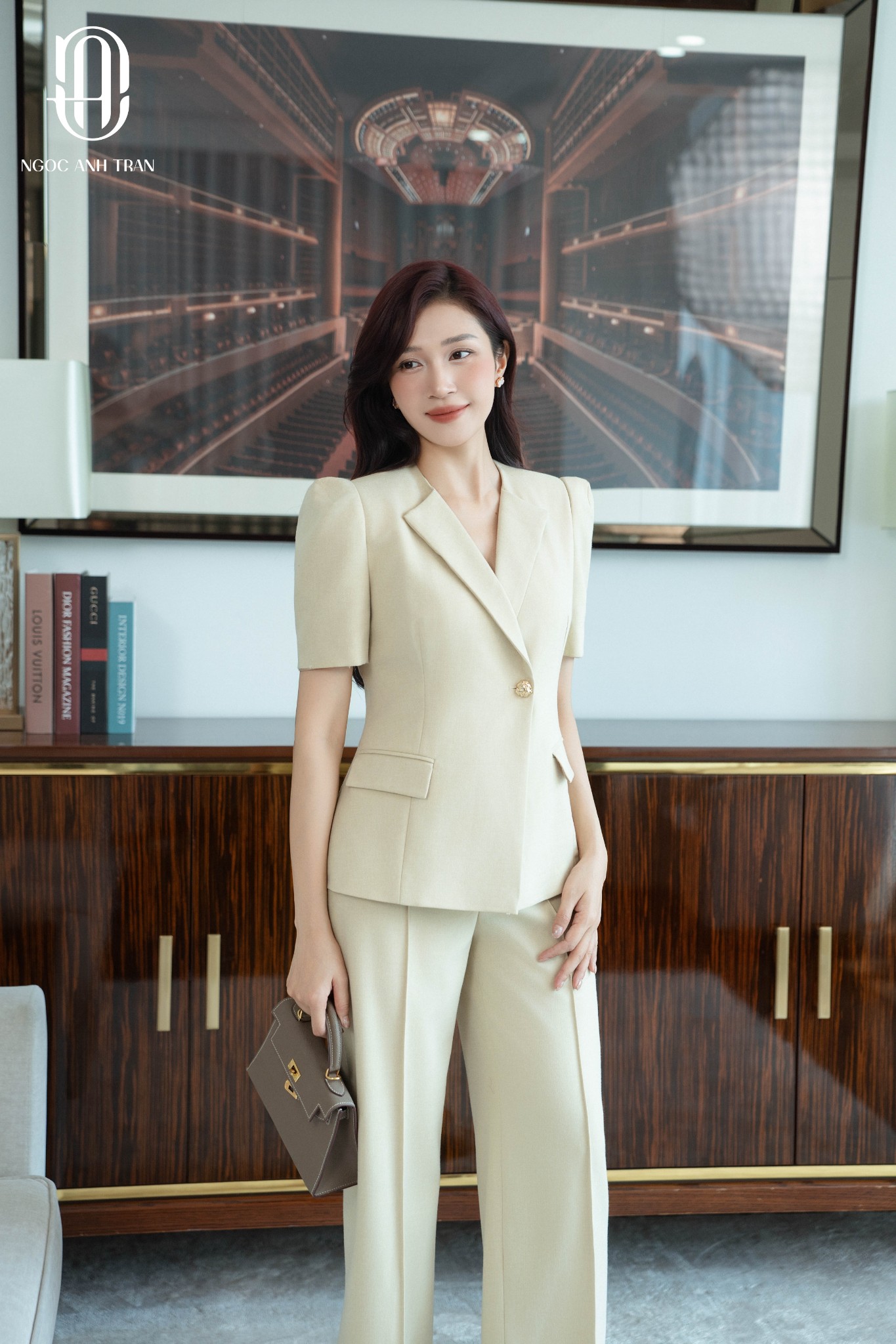 A272 - Set áo vest tay cộc một cúc phối quần suông 95 li trước_thumbnail_2
