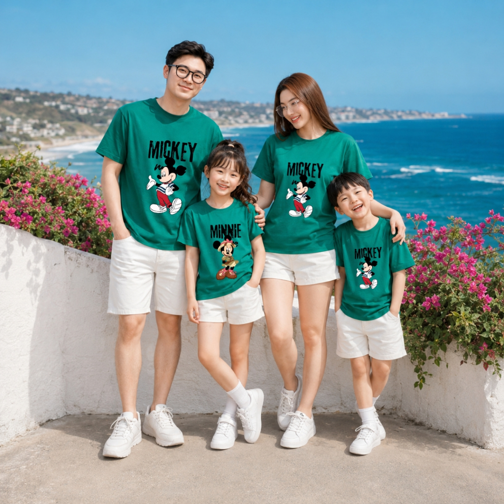 Áo phông gia đình 3,4,5 người in Mickey- Minnie- Áo đồng phục gia đình chất liệu thun cotton size 15-82kg – Mã GĐ022