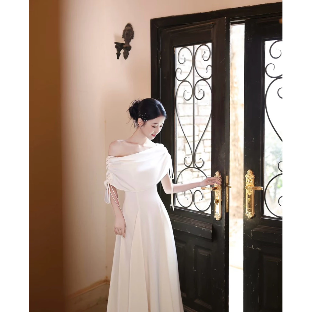 Đầm lụa trễ vai dáng dài trễ vai phong cách tiểu thư sang chảnh, đầm dự tiệc dáng xoè trễ vai Logastore_L103_thumbnail_8