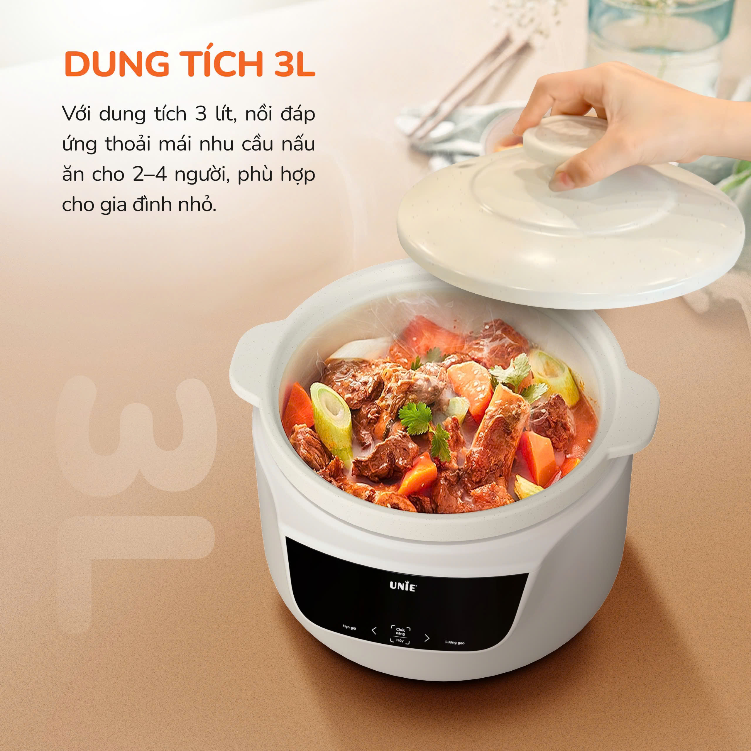 Nồi kho hầm dưỡng sinh 5 in 1 UNIE USC888, nắp sứ kép cao cấp – giữ nhiệt, khóa ẩm bằng vi áp suất_thumbnail_1