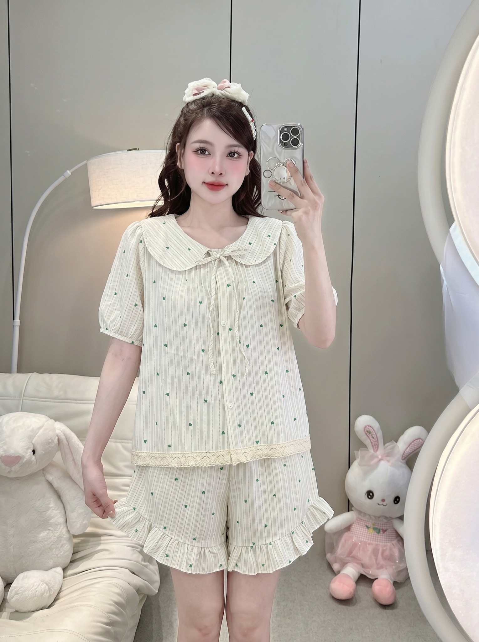 Đồ Bộ Nữ Ngắn QĐ+Áo TN lai ren hoạ tiết LUH (C) (0687)_thumbnail_5