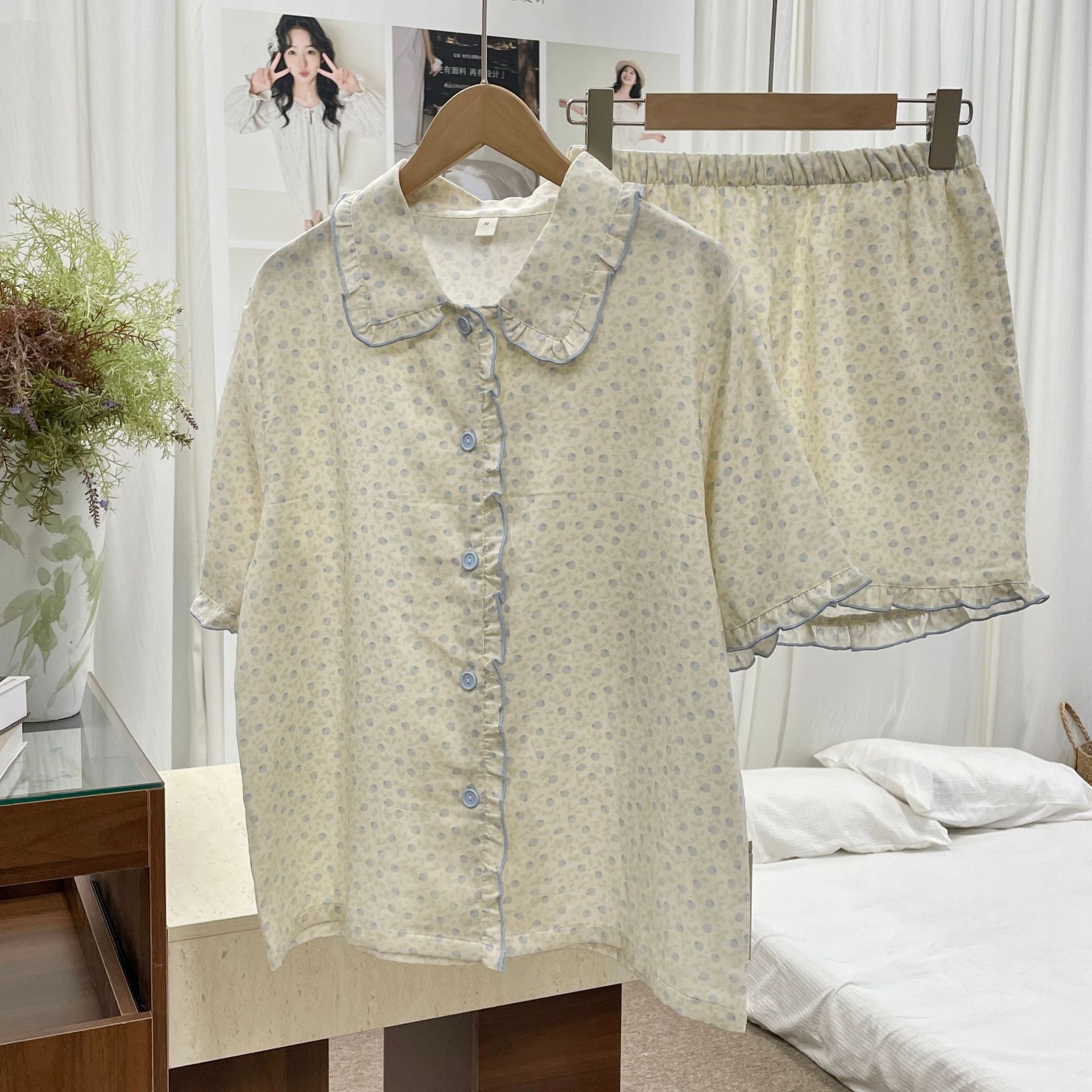 Bộ Pizama Cổ Sen Viền Bèo Xô Cotton Cộc_thumbnail_14