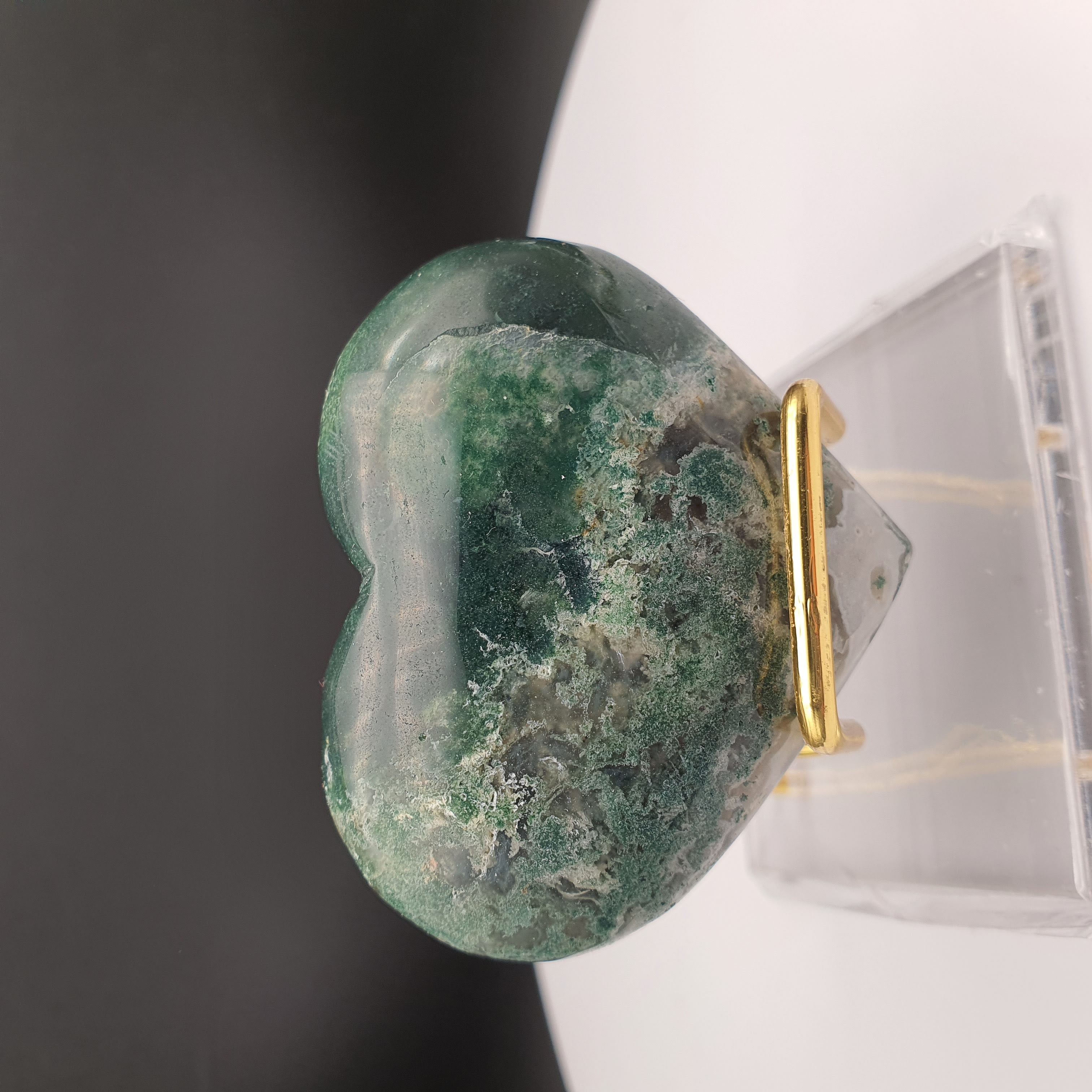 Trái Tim Mã Não Rêu Moss Agate Để Bàn - TẶNG Kèm Đế Trưng Bày_thumbnail_3