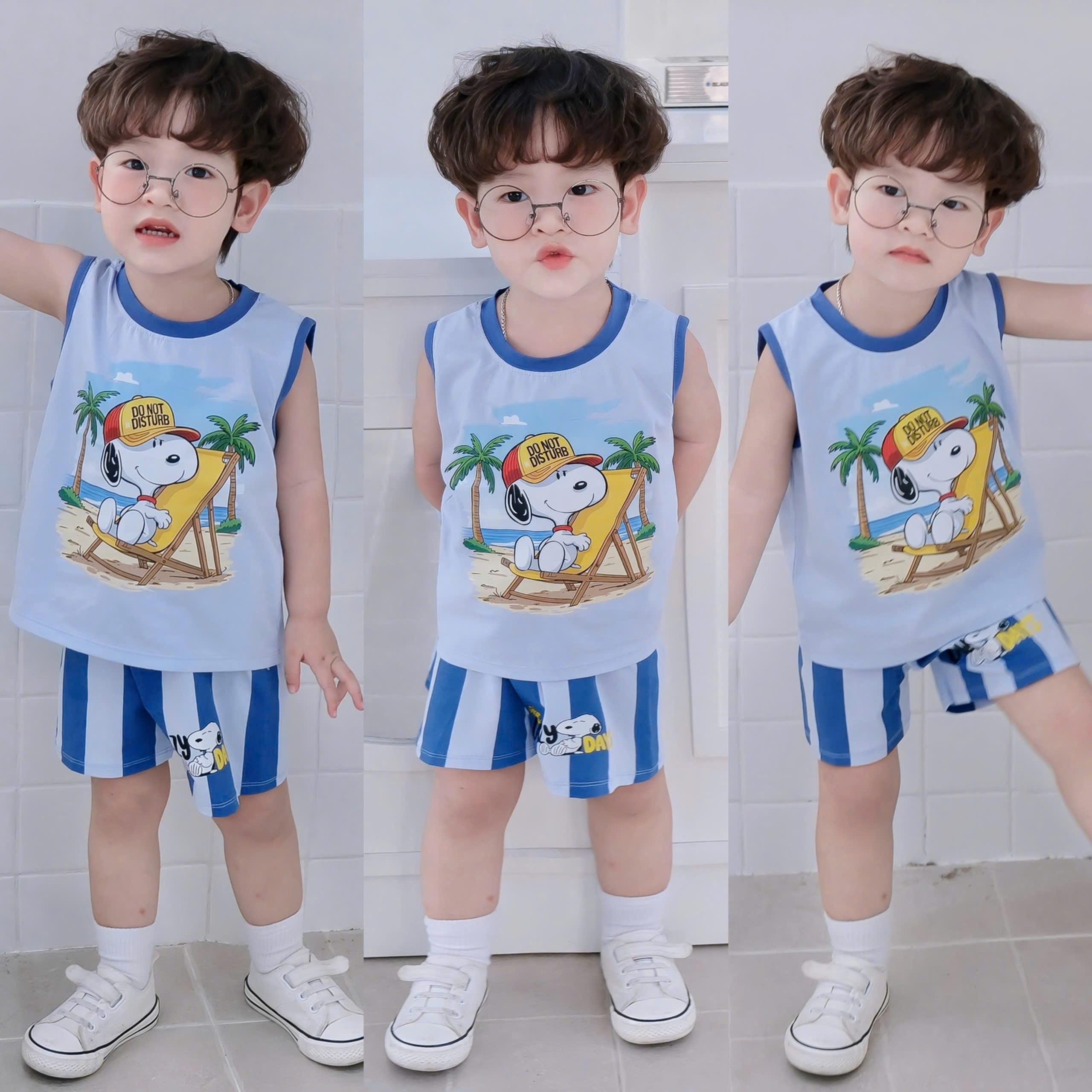 A78 SET 2 BỘ BA CHÓ ĐỘI MŨ NGẮM BIỂN - A100.361