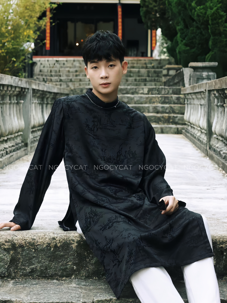Áo Dài Nam Màu Đen Full_thumbnail_2