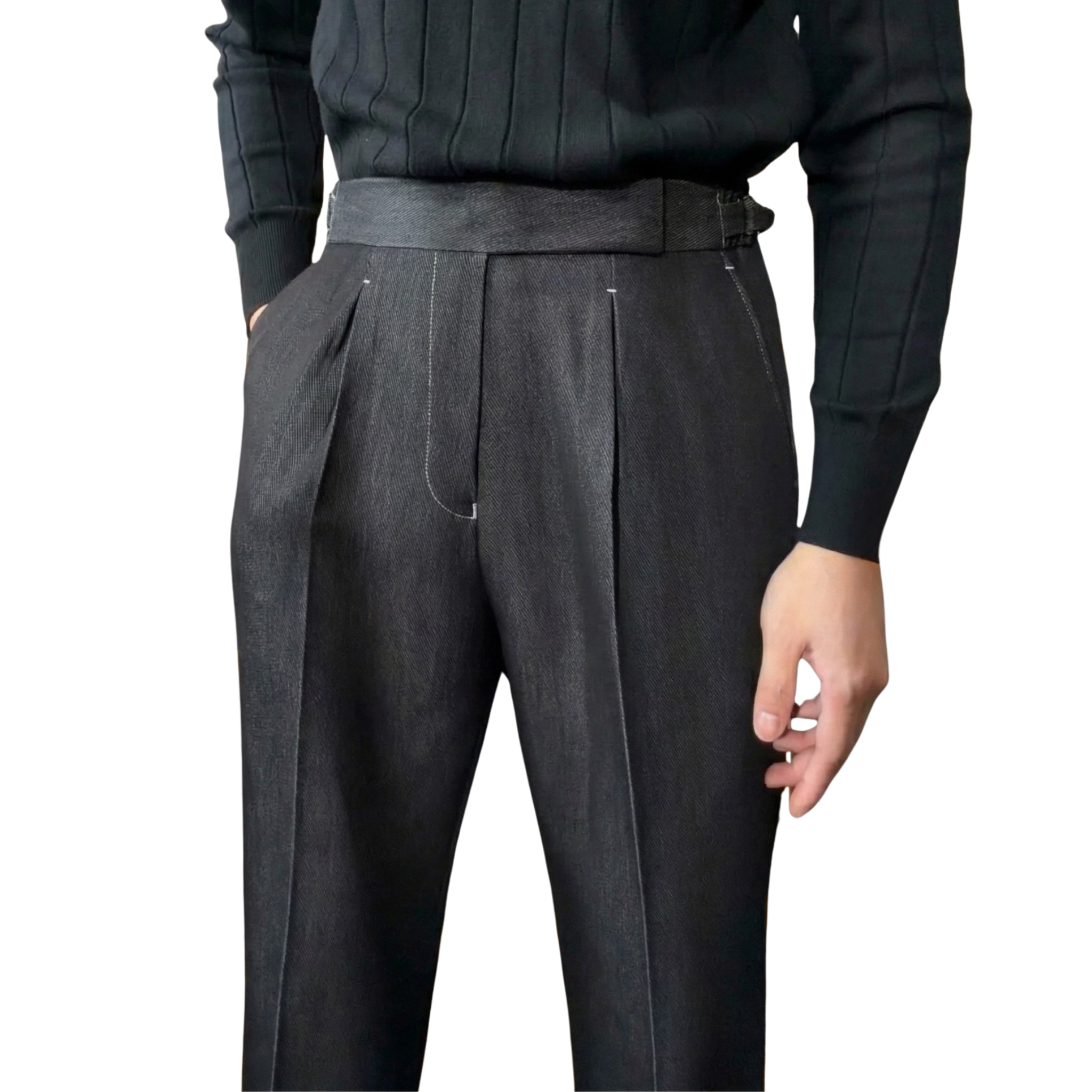 Quần Âu Sidetab Cạp Chun Denim