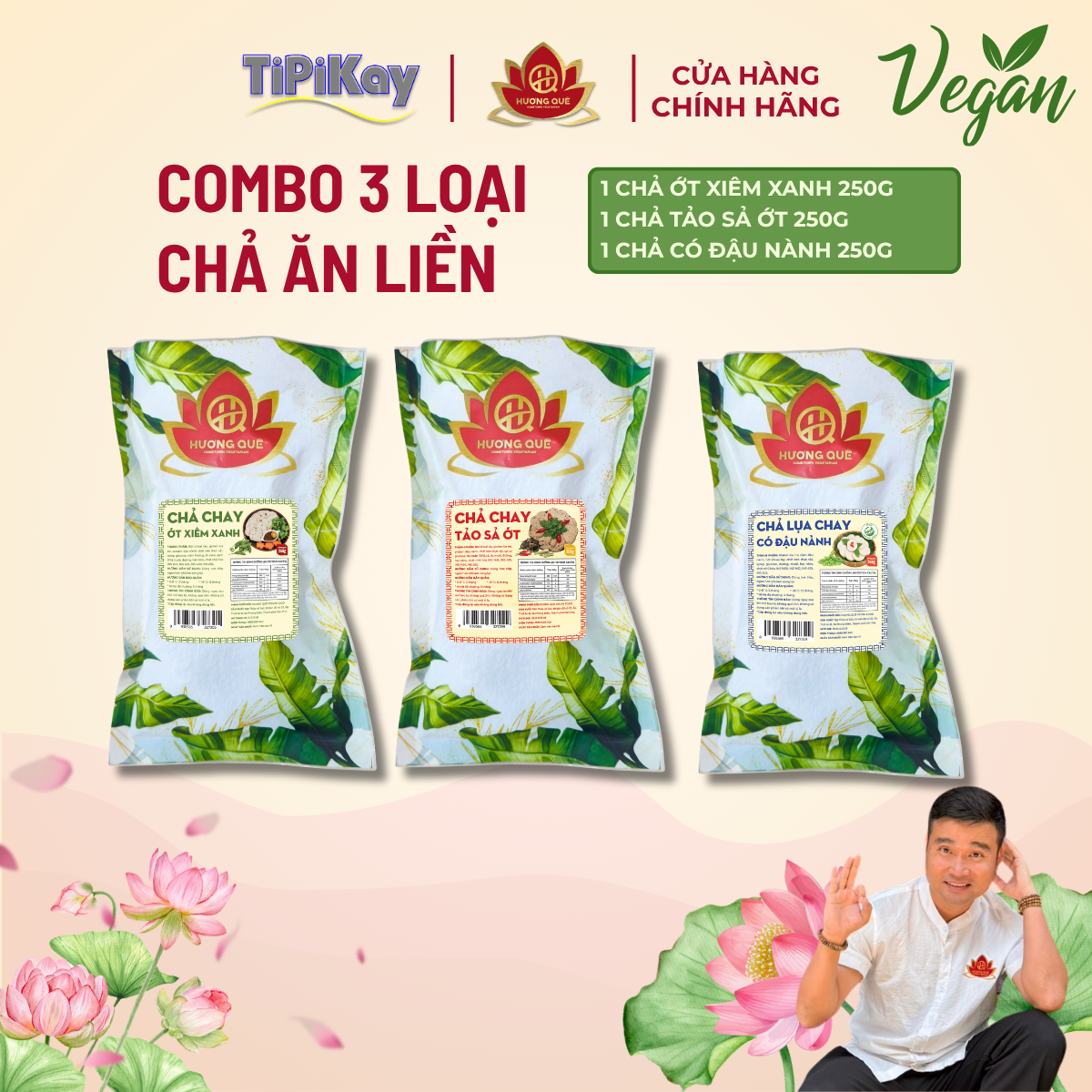 [Combo 3 món]  1 Chả Có Đậu Nành 250g + 1 Chả Tảo Sả Ớt 250g + 1  Chả Ớt Xiêm Xanh 250g