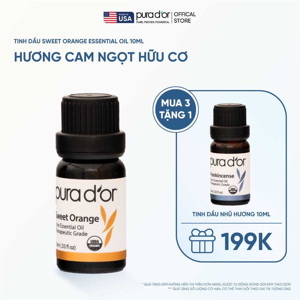 Tinh Dầu Cam Ngọt Hữu Cơ PURA D’OR Therapeutic Grade Sweet Orange Essential Oil 10ml