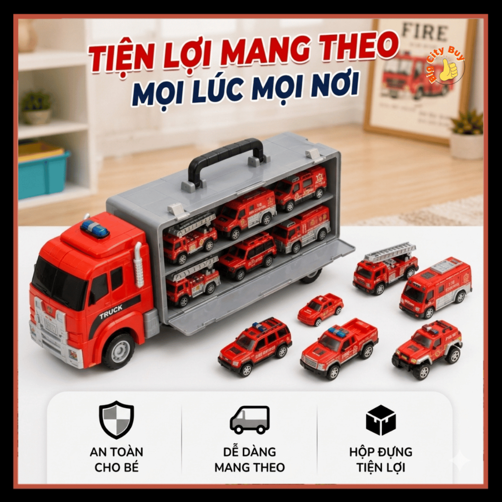 Xe Container Chở Xe Cứu Hoả Mini Carier Truck 6 Trong 1 Đồ Chơi Ô Tô Di Động Cho Bé BigcityBuy 333XCCX_thumbnail_2