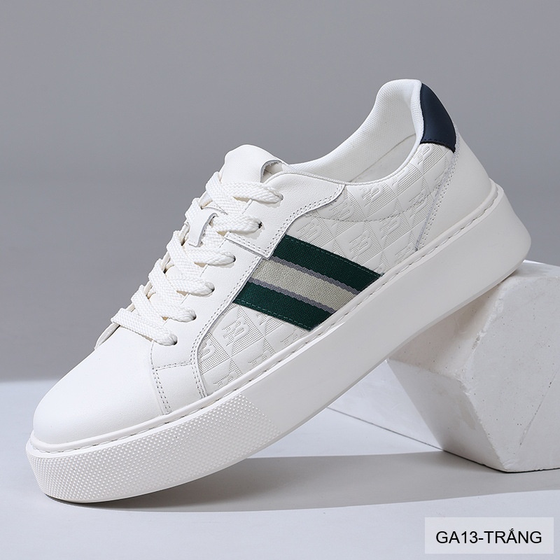 GA13 - Giày thể thao nam Linh Sen đế dày, phối sọc xanh trắng, da bò mềm, phong cách retro