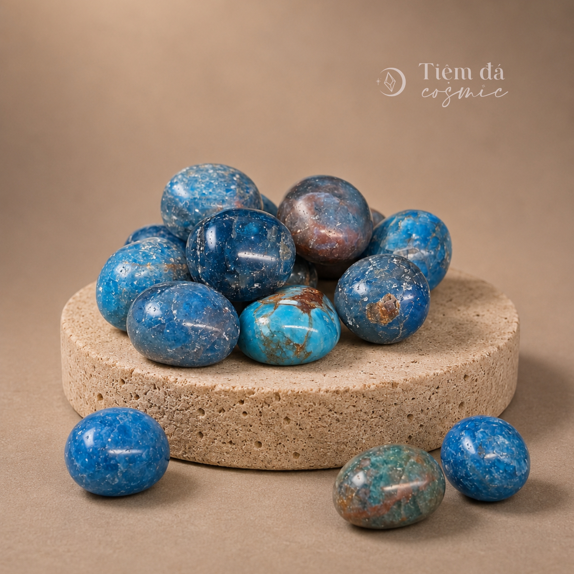 Đá cuội đã mài bóng / Tumbled Blue Apatite size 1 - 2cm/viên LOẠI HIGH QUALITY
