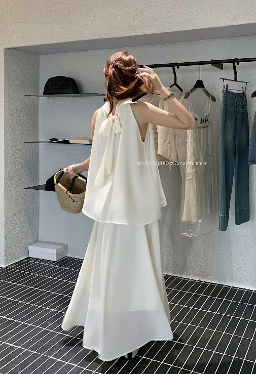 Lucas - Set áo yếm cổ cao + chân váy voan 2 lớp dáng xòe dài YJIA_thumbnail_3