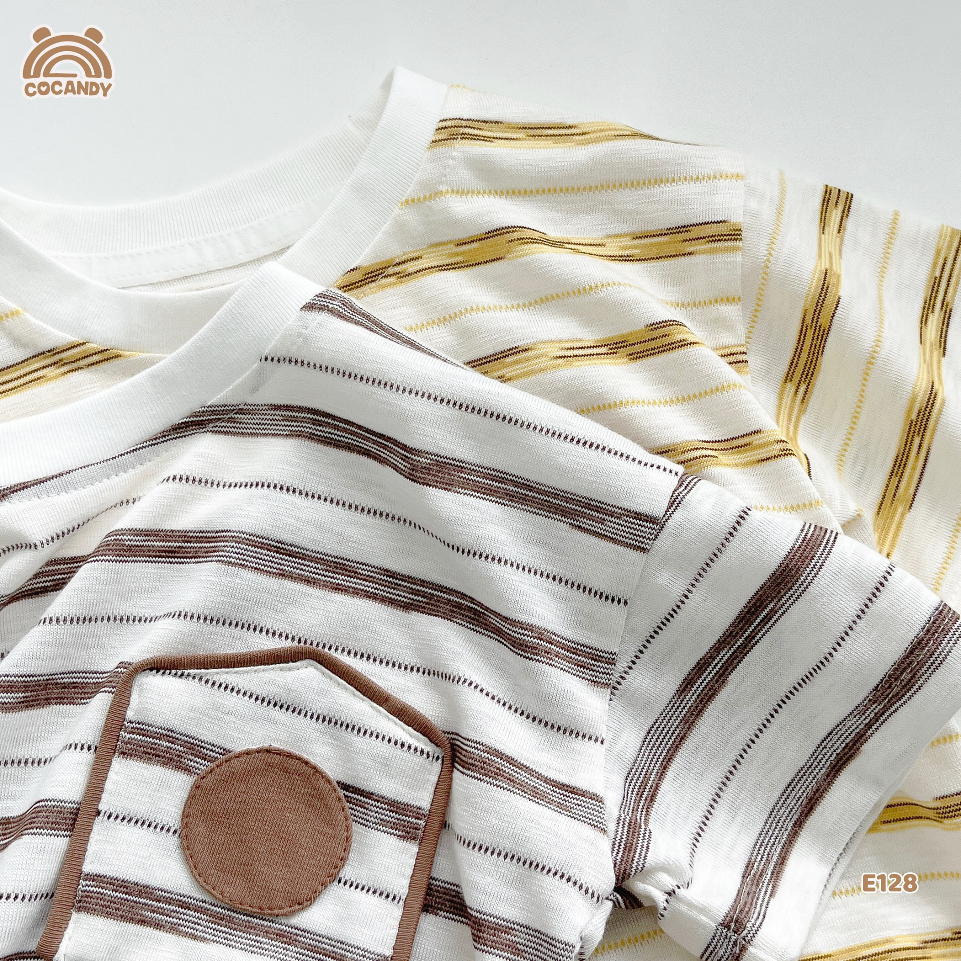Áo cộc cotton kẻ VÀNG BE phối túi ngực hòm thư_thumbnail_3