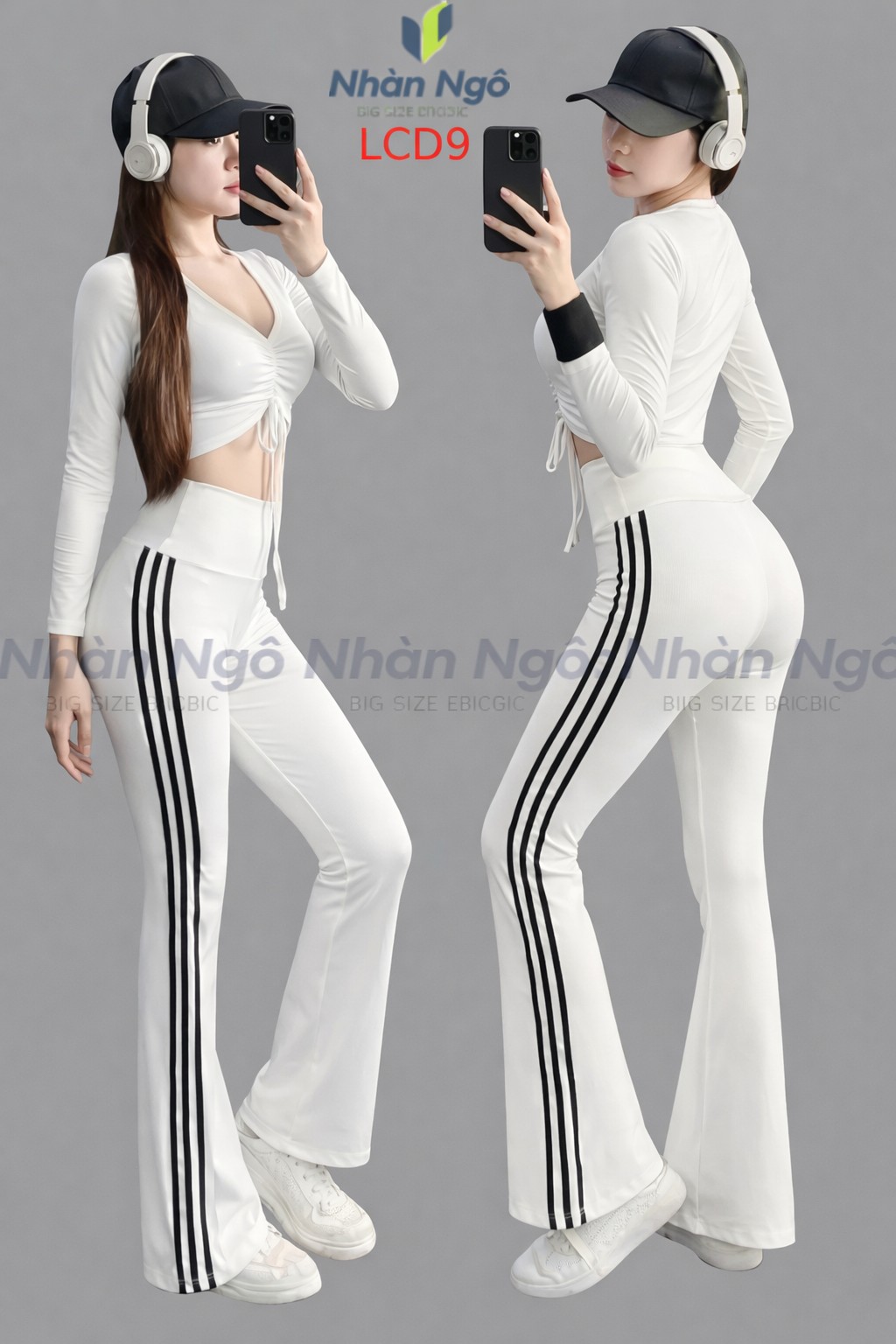 Set Tập Yoga -Gym Nữ Croptop Rút Dây tay dài Và Quần Ống Loe Cạp Cao LCD_thumbnail_4