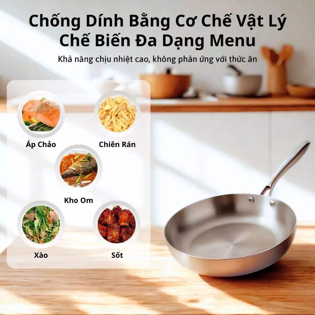 Chảo Inox 304 Nguyên Khối 3 Lớp YUNA Cao Cấp – Chống Dính Tự Nhiên, Dùng Mọi Loại Bếp, Truyền Nhiệt Nhanh, Bền Đẹp_thumbnail_6
