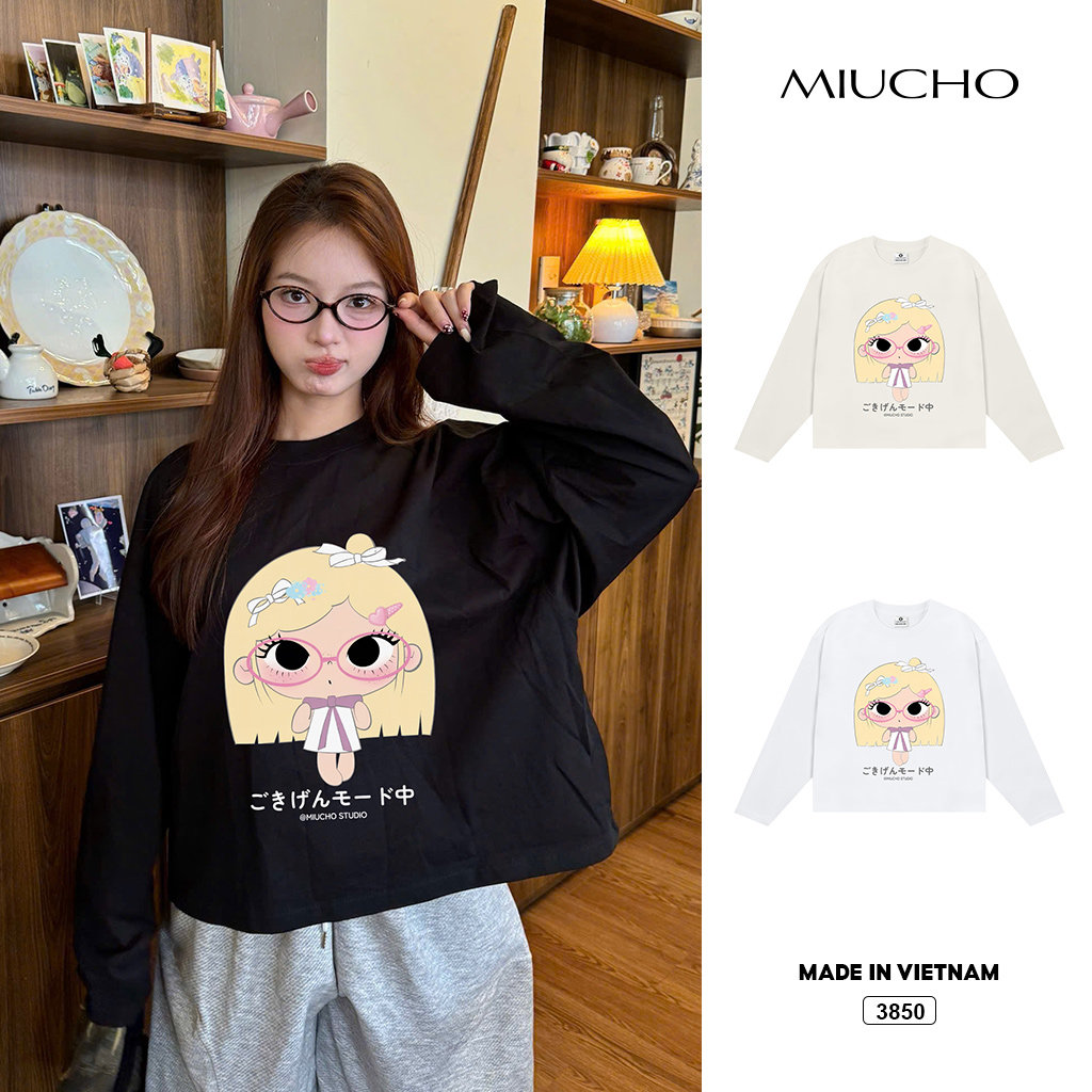 Áo thun tay dài form boxy Anime girl phong cách ulzzang dễ thương cá tính Miucho 3850