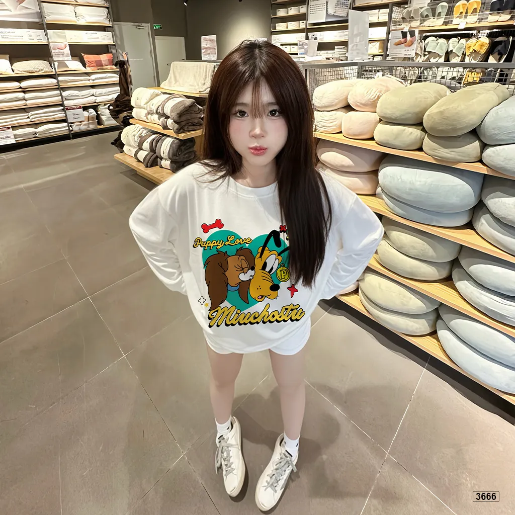 Áo thun boxy nữ tay dài form rộng hoạt hình cún Miucho 3666_thumbnail_4