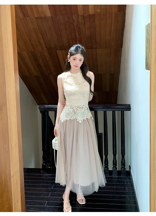 Lucas - Set áo zile ren hoa nổi + chân váy voan xòe dáng dài YJIA 3389_thumbnail_9