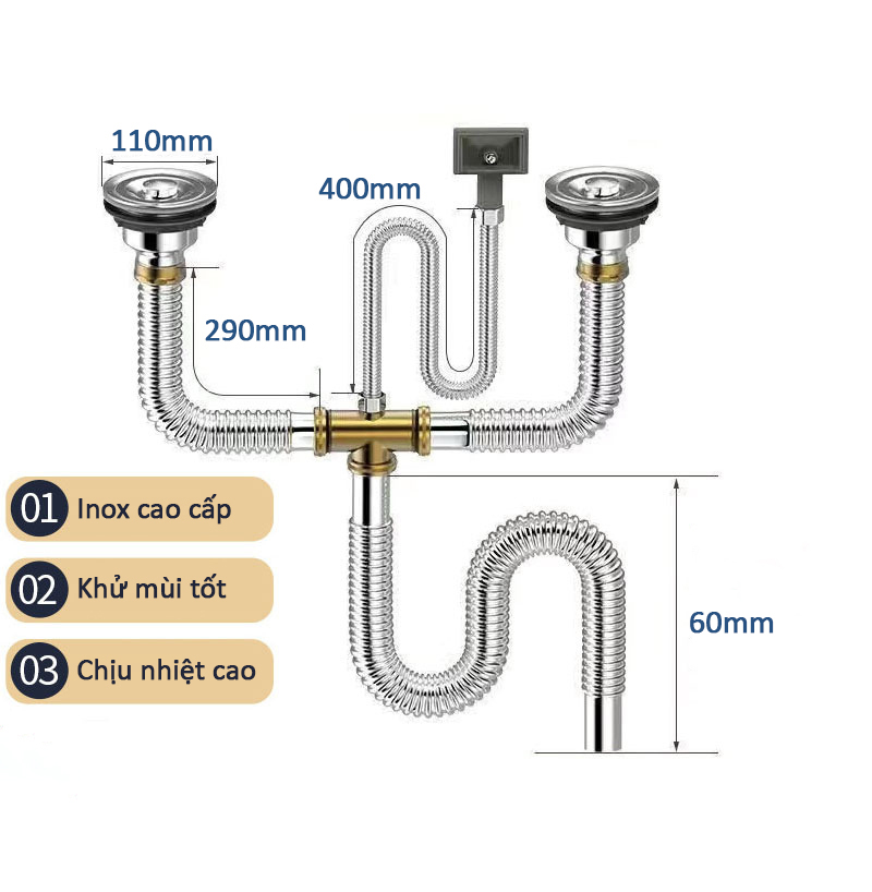 Bộ Xi Phông Chậu Rửa Bát 2 Hố Inox Cao Cấp_thumbnail_2