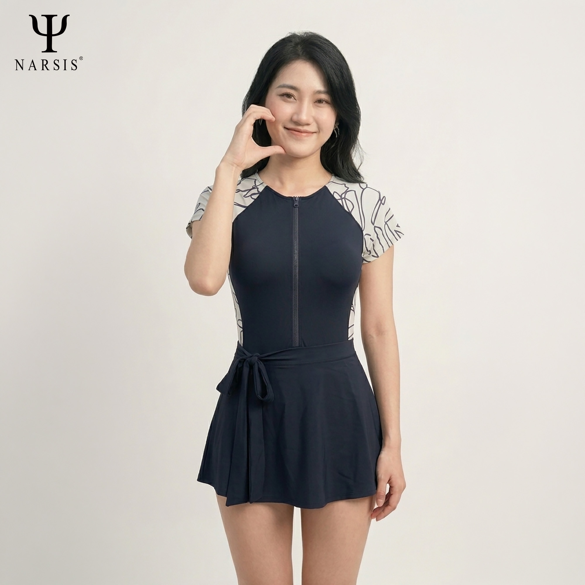 Bộ bơi nữ Narsis A25027: Đồ bơi liền thân tay cộc kèm váy tháo rời, có lót ngực, đồ bơi 2 lớp_thumbnail_17