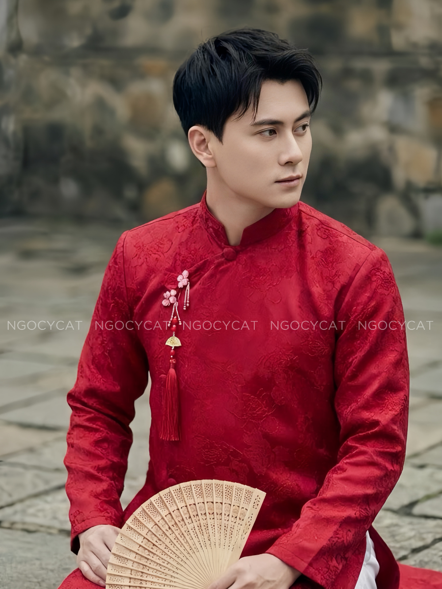 Áo Dài Nam Màu Đỏ Cúc _thumbnail_2