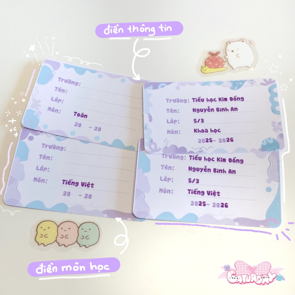 Nhãn vở MÔN HỌC DƯƠNG TÍM