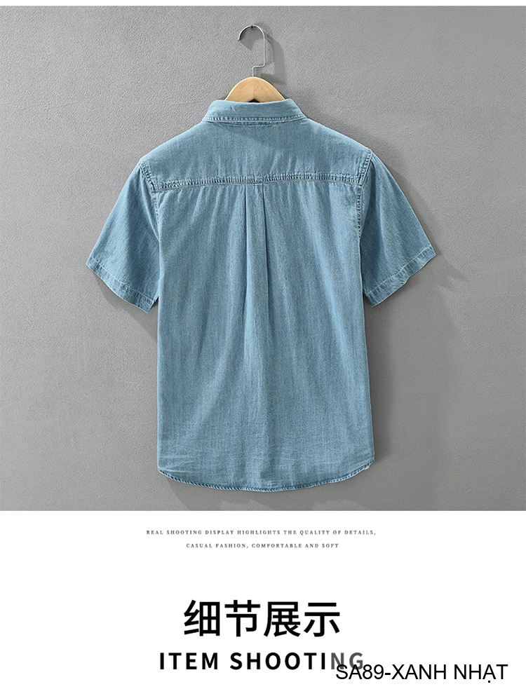 SA89 - Áo sơ mi denim nam tay ngắn phong cách Nhật Bản, chất cotton mềm mại, form rộng thoải mái_thumbnail_12