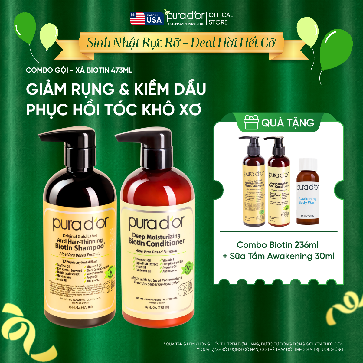 Combo Gội - Xả Biotin Pura D'or Original Gold Label & Deep Moisturizing Chăm Sóc Da Đầu, Dưỡng Ẩm Chuyên Sâu 473ml