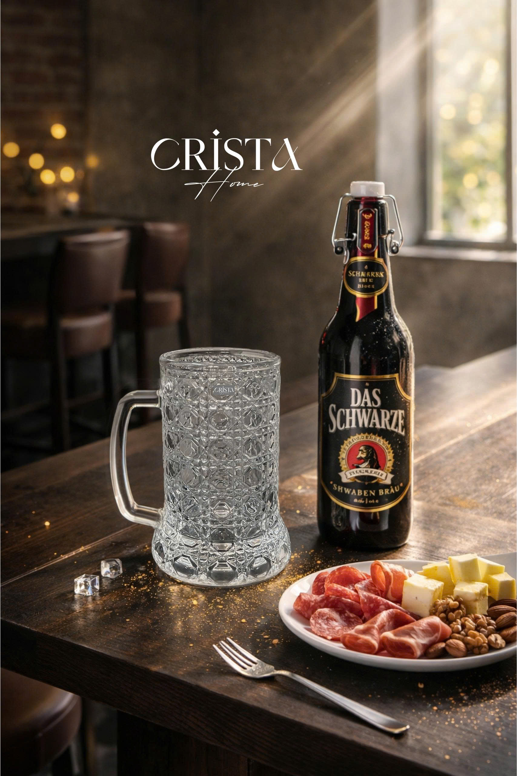 Bộ 6 cốc bia thủy tinh vân pha lê nổi có quai 420ml Crista Home_thumbnail_3