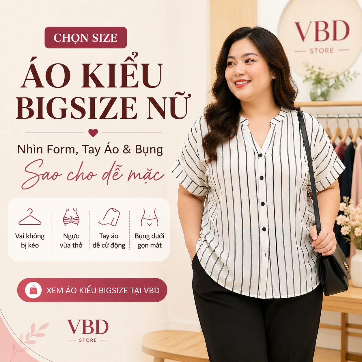 Chọn size áo kiểu bigsize nữ: form, tay áo, bụng dễ mặc | VBD