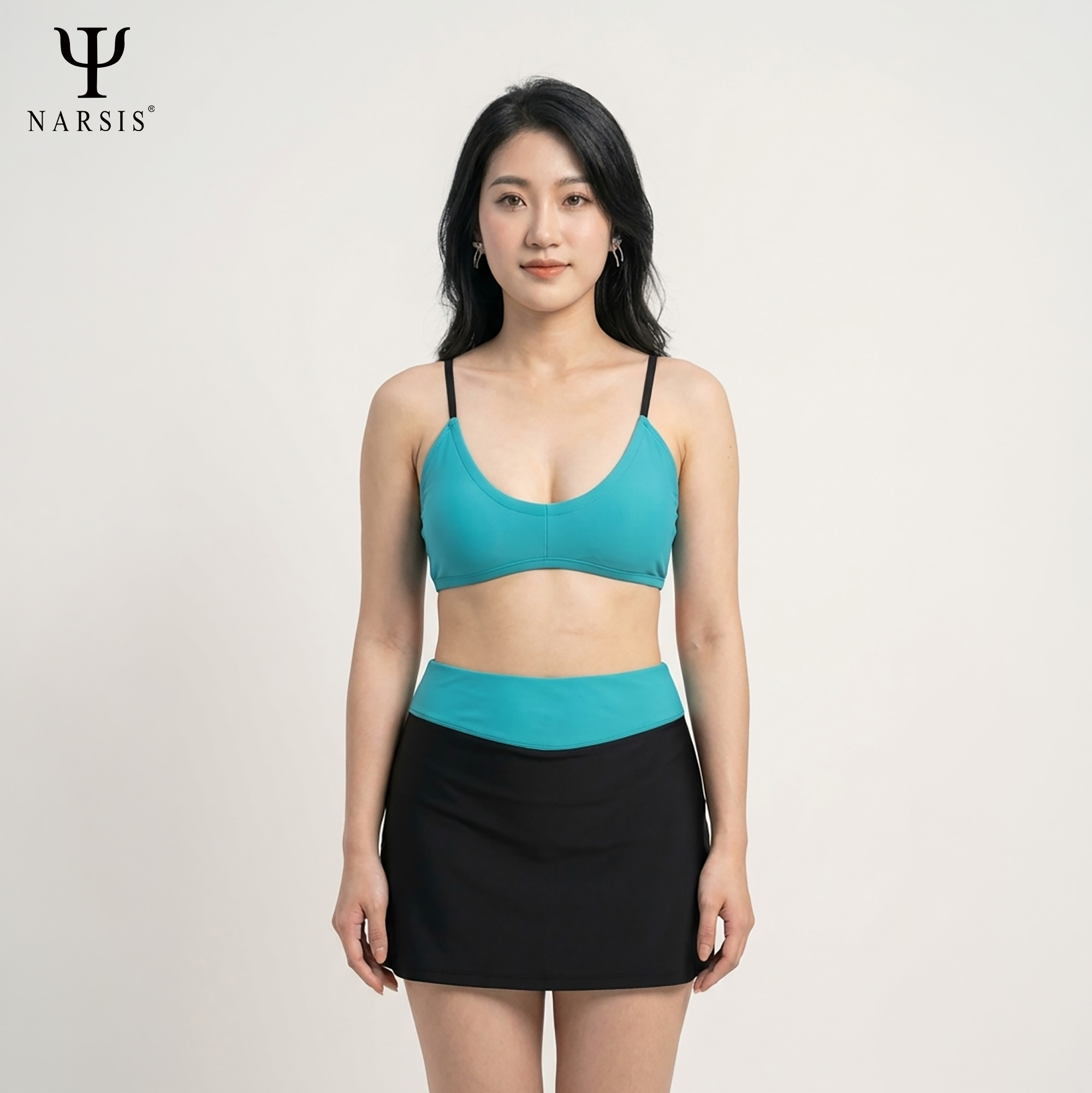 Bộ bơi nữ Narsis A25035: Set đồ bơi 2 mảnh áo xanh Teal kèm chân váy_thumbnail_4