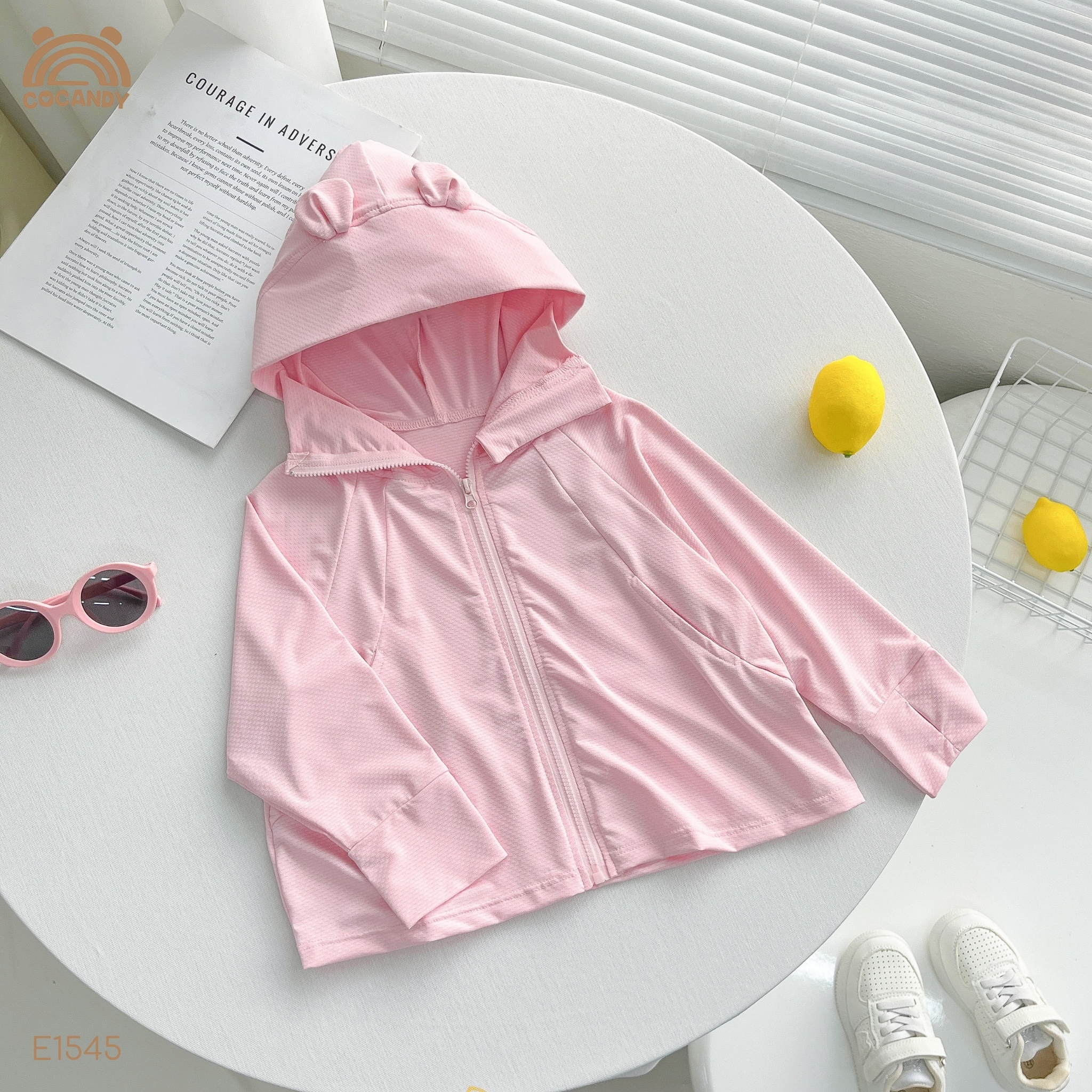 Áo khoác chống nắng Dia-Cool HỒNG mũ gấu