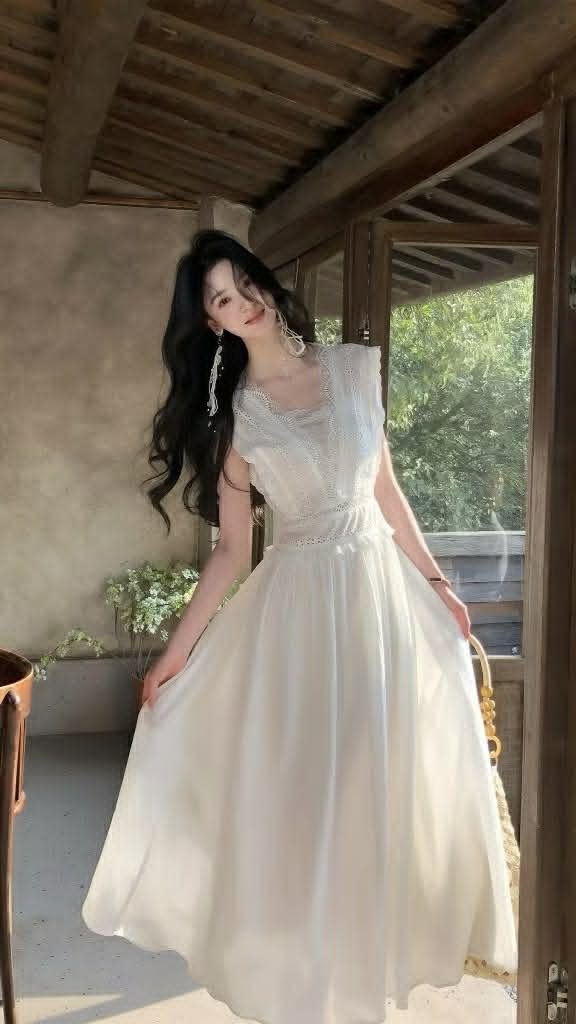 Lucas - Váy zile cổ tim viền ren pha ngang ngực, chân xòe dáng dài_thumbnail_2