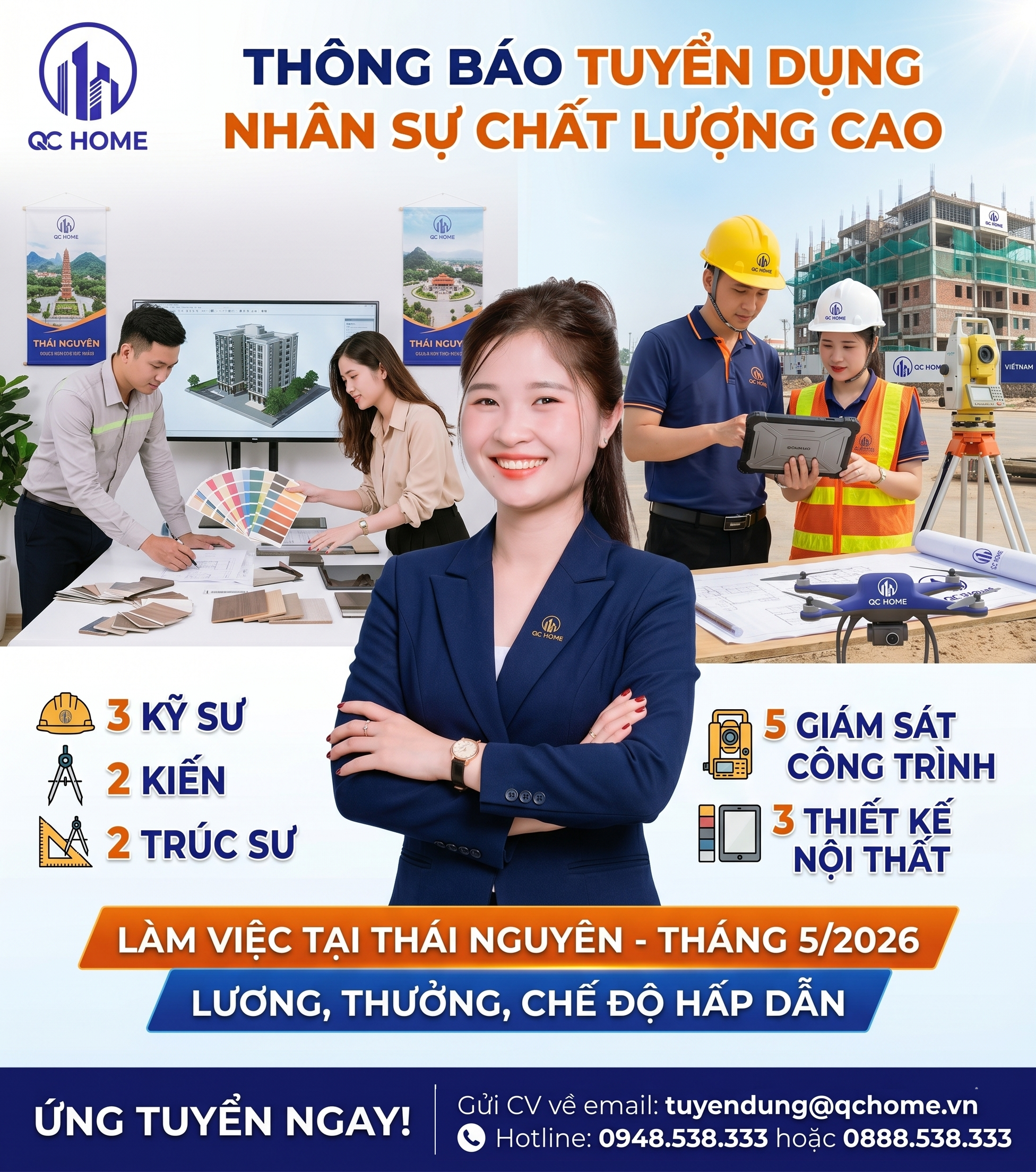 QC HOME Tuyển Dụng Kỹ Sư Xây Dựng, Kiến Trúc Sư, Giám Sát Công Trình, Thiết Kế Nội Thất Tại Thái Nguyên