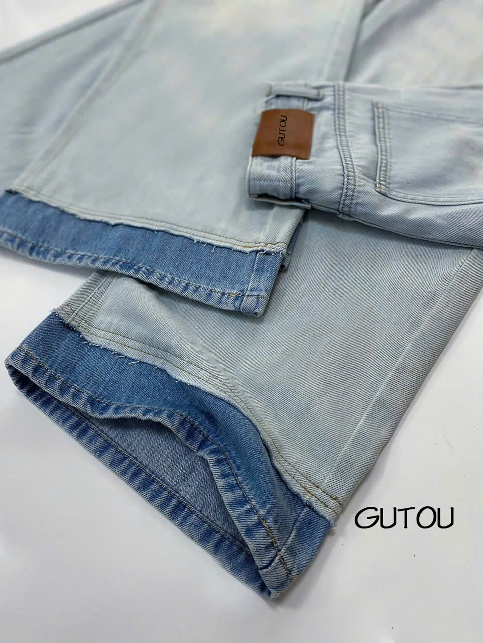 [ GUTOU ] Quần Jean Suông Gấu Phối Wash Xanh_thumbnail_4