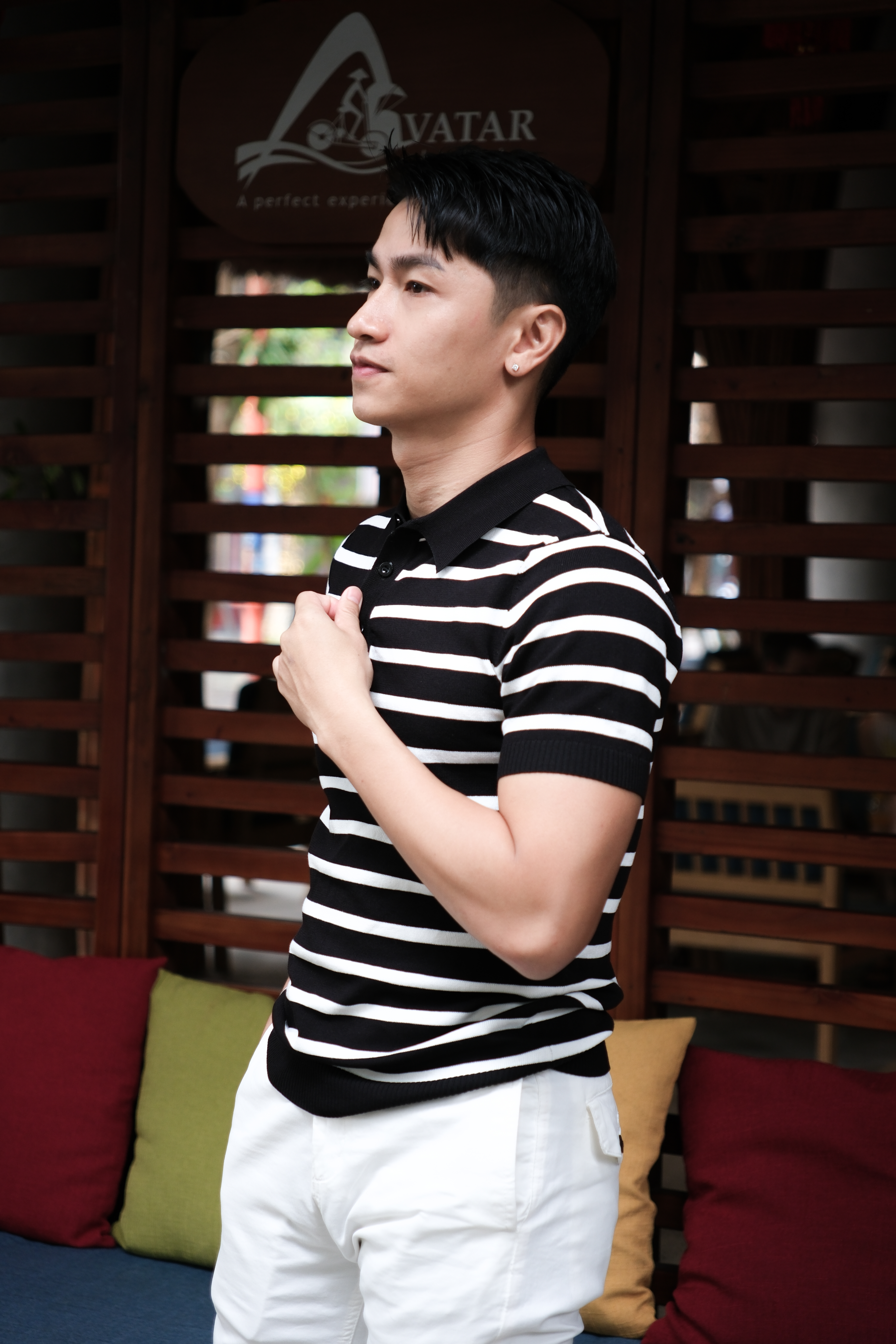 PB1 - Áo Polo Nam Dệt Kim Sọc Đen Trắng Phong Cách Retro Mùa Hè_thumbnail_9