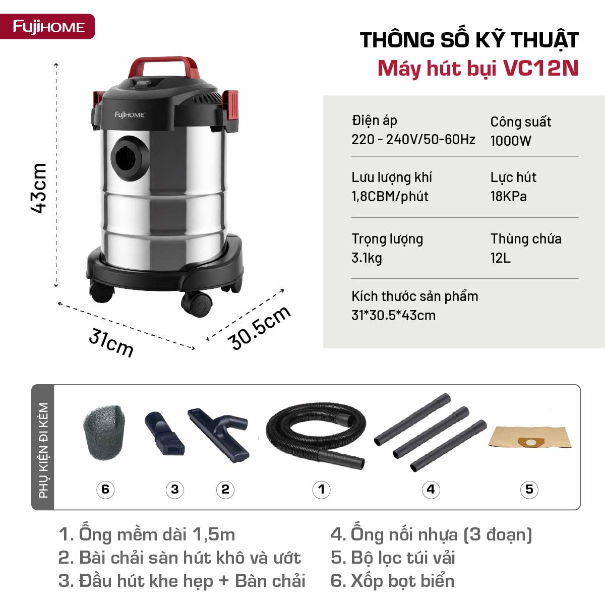 Máy hút bụi công nghiệp Fujihome VC12N_thumbnail_6