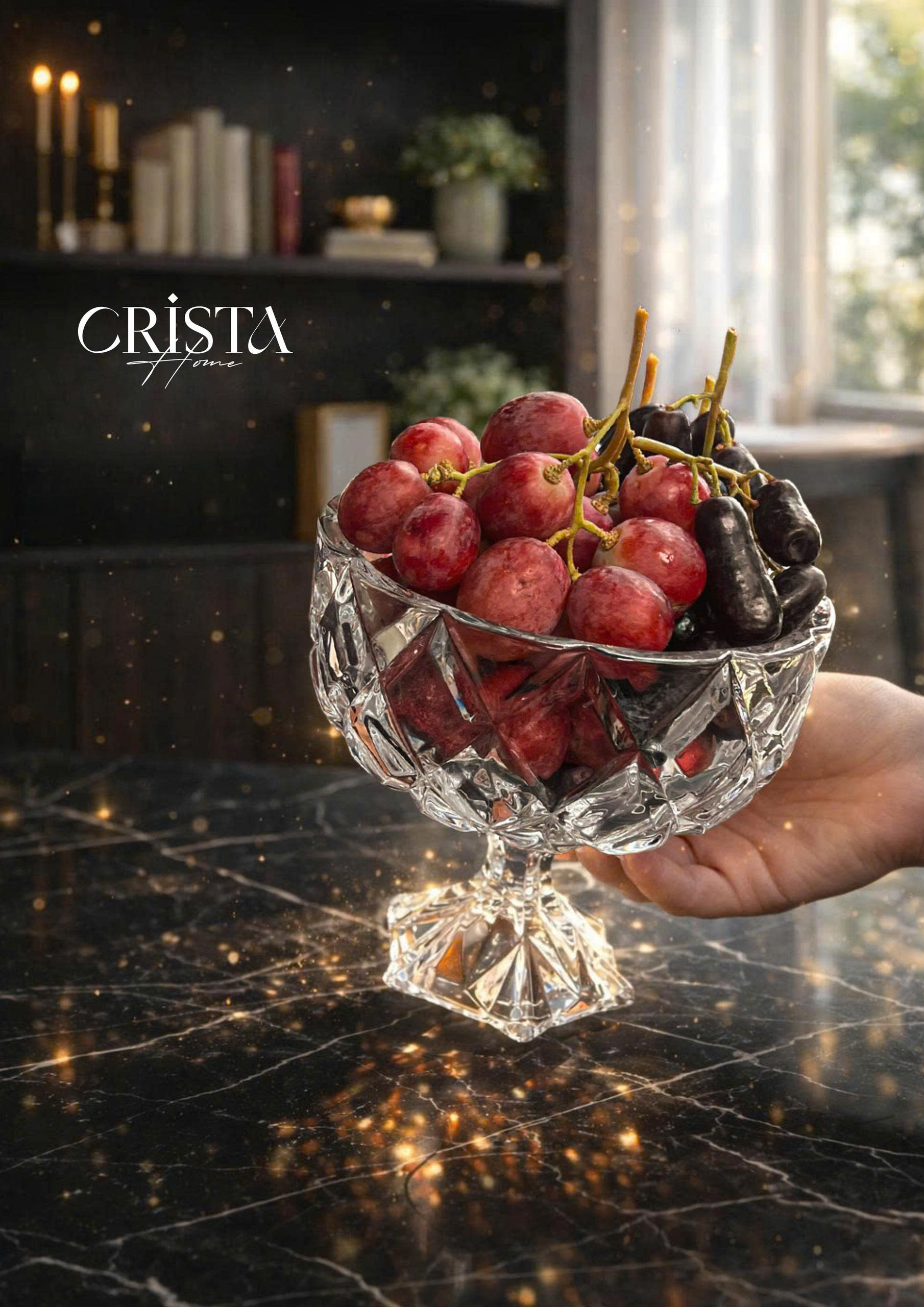 HŨ THỦY TINH CHÂN BỒNG VÂN KIM CƯƠNG 18CM CRISTA HOME 60251