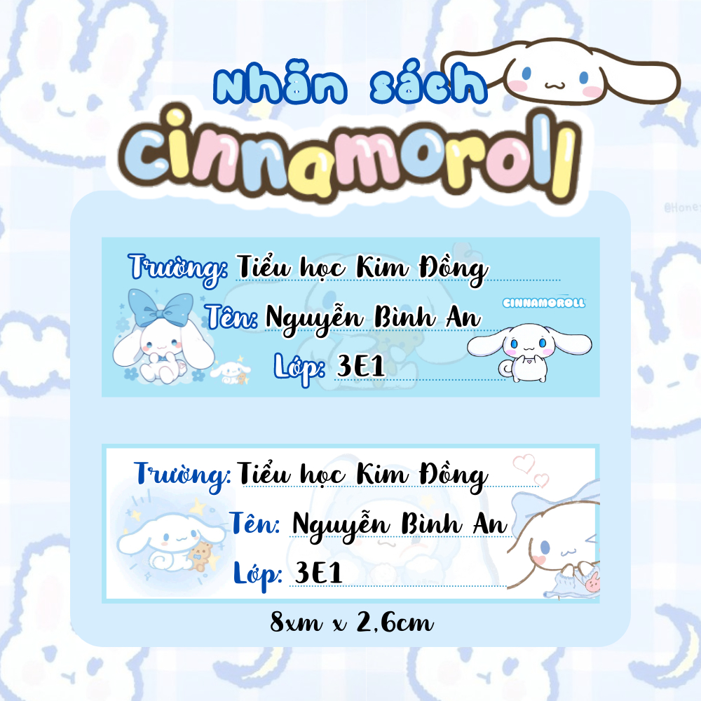 Set 20 Nhãn DÁN SÁCH mẫu CINNAMOROLL - In thông tin trường, lớp, tên theo yêu cầu | Caturday