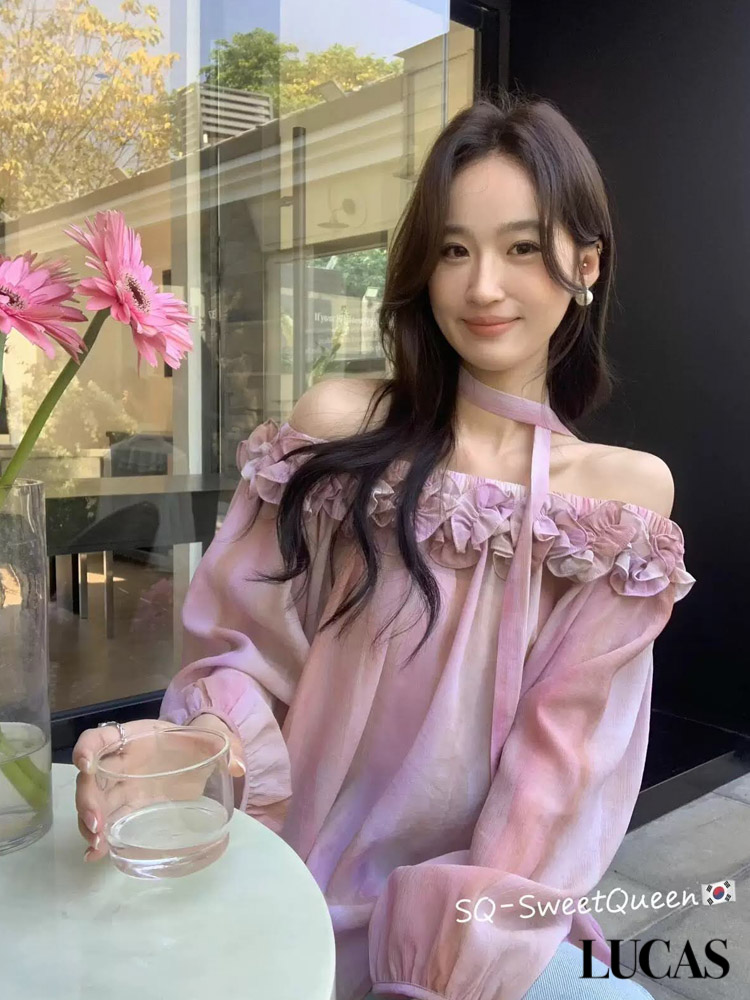 Áo sơ mi trễ vai bèo hoa ngang ngực dáng suông + đai vải_thumbnail_3