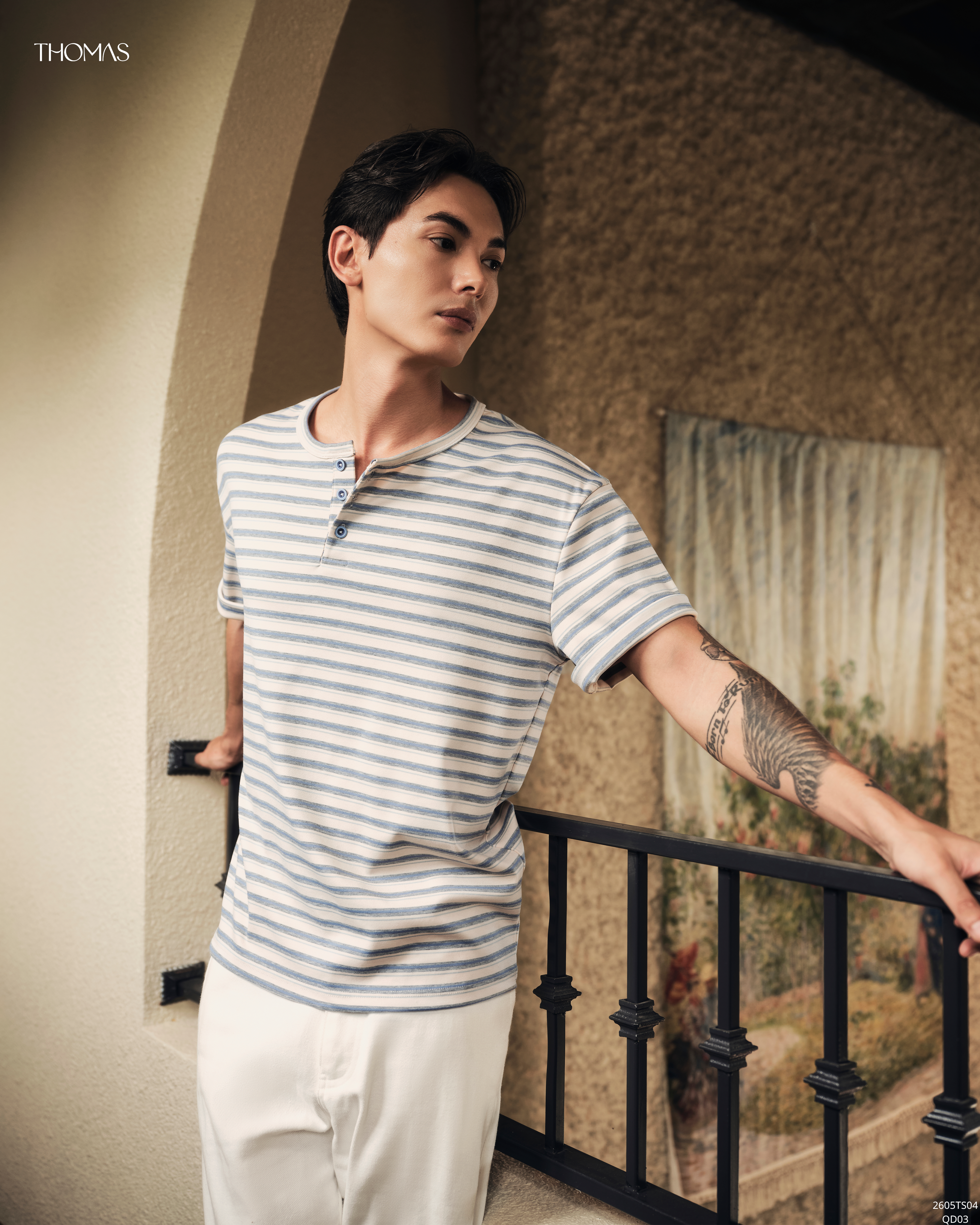 Áo Thun Henley Dario Vải Jersey Knit Form Straight
