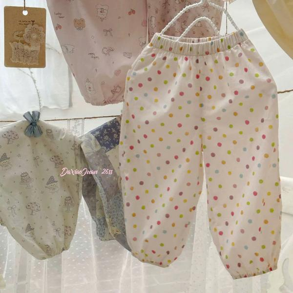 DX05 - Quần dài thô màu kem họa tiết chấm bi hãng DXJ (sz 90-140)