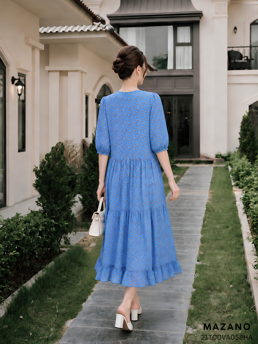 Đầm xanh suông tay lỡ bèo tầng cách điệu_thumbnail_2