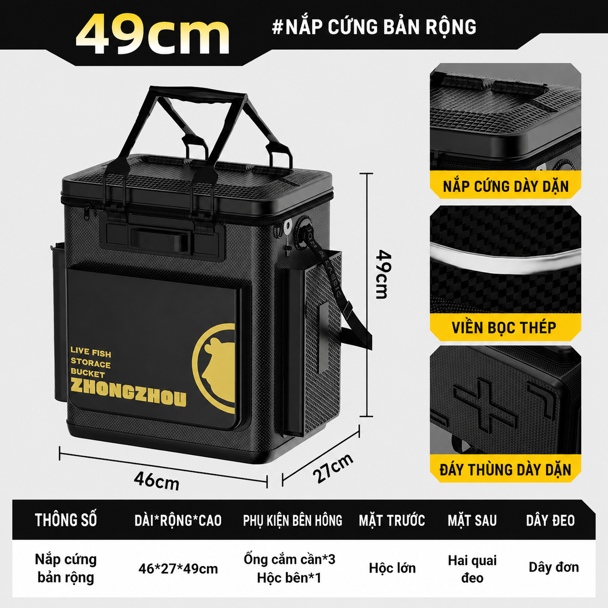 Thùng Đựng Đa Năng Mặt EVA Cứng ZHANGZHAU 46x27x49cm_thumbnail_3