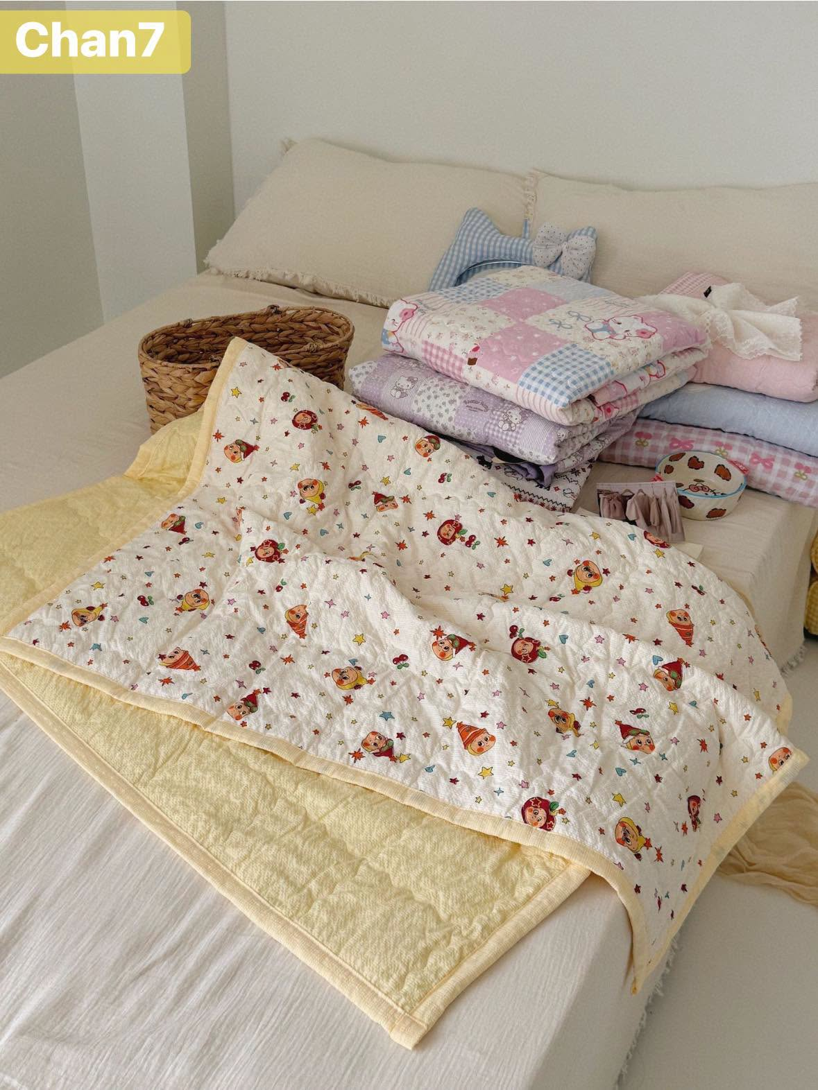 Chan7 - Chăn điều hòa chất cotton màu hồng họa tiết cún hãng Soybean_thumbnail_0
