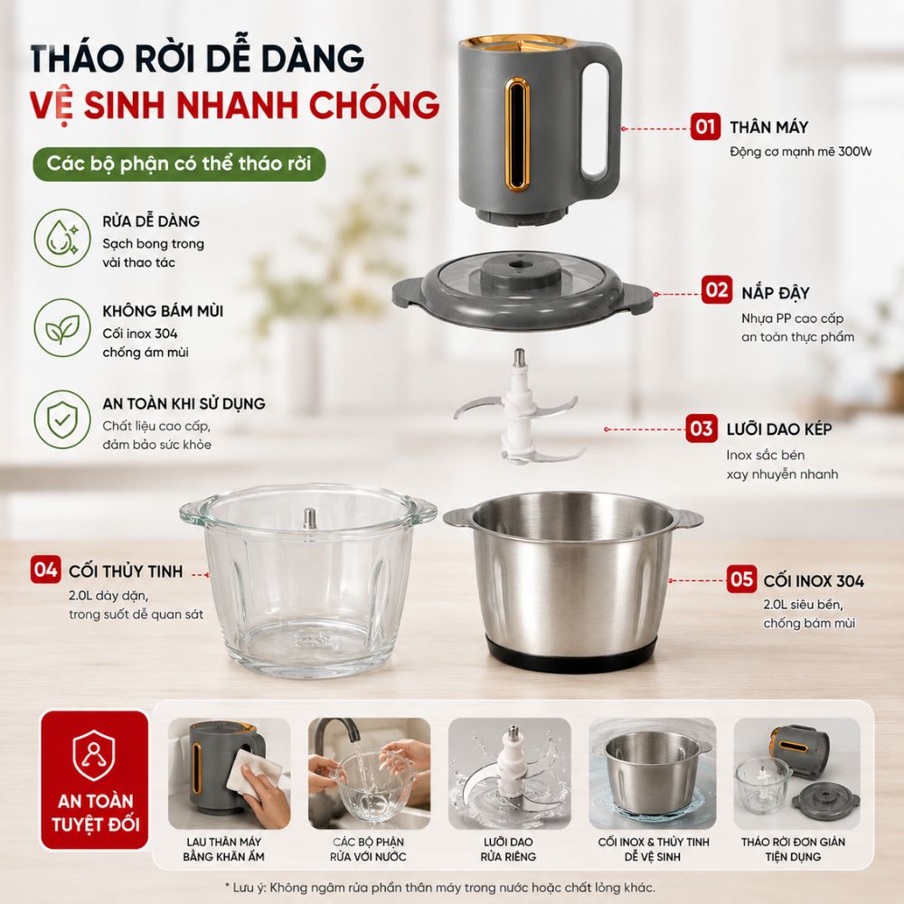 Máy xay thịt cối thủy tinh 2L tặng kèm cối inox Mishio MK444_thumbnail_12