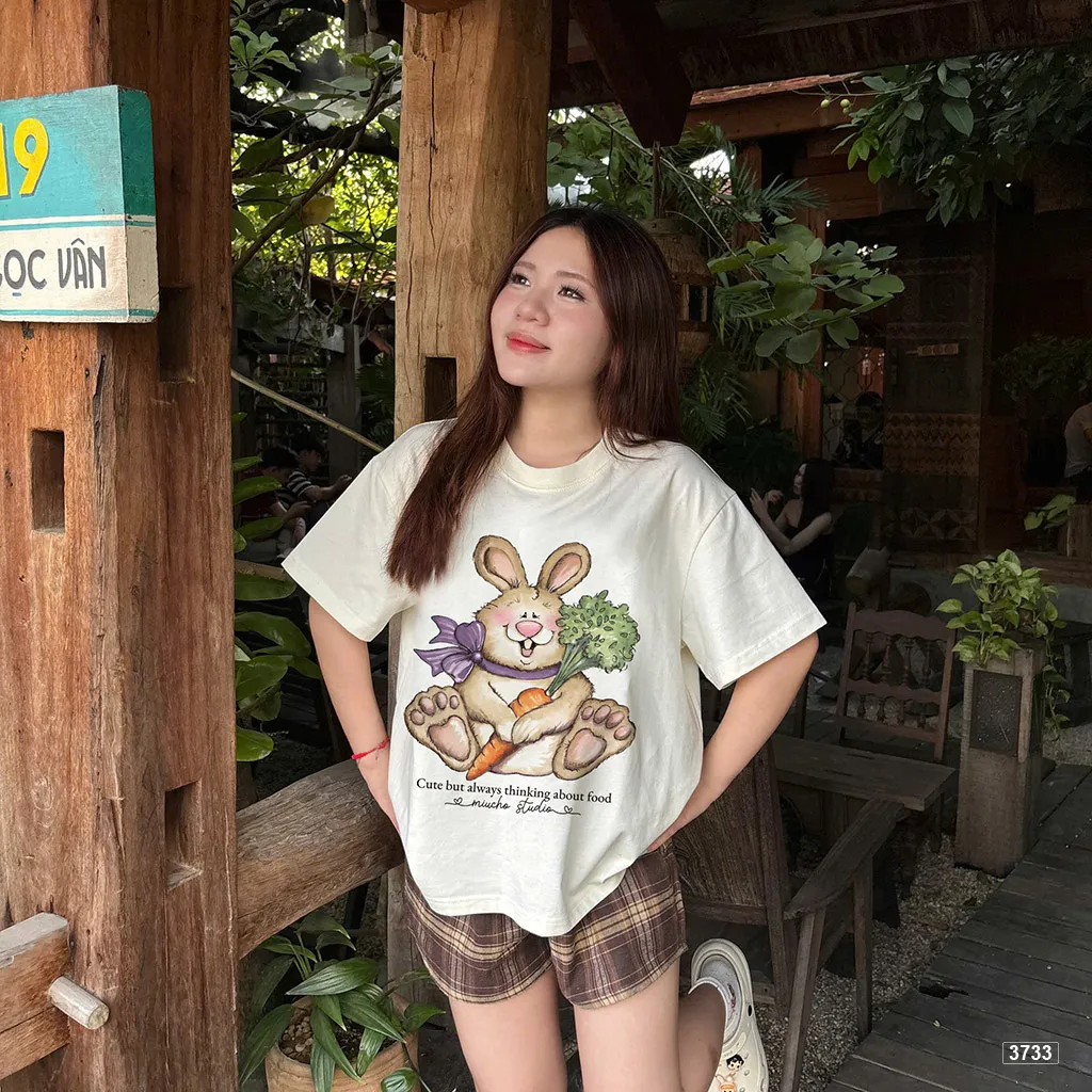 Áo thun nữ form boxy chất thoáng mát mùa hè hoạt hình thỏ Miucho 3733_thumbnail_3