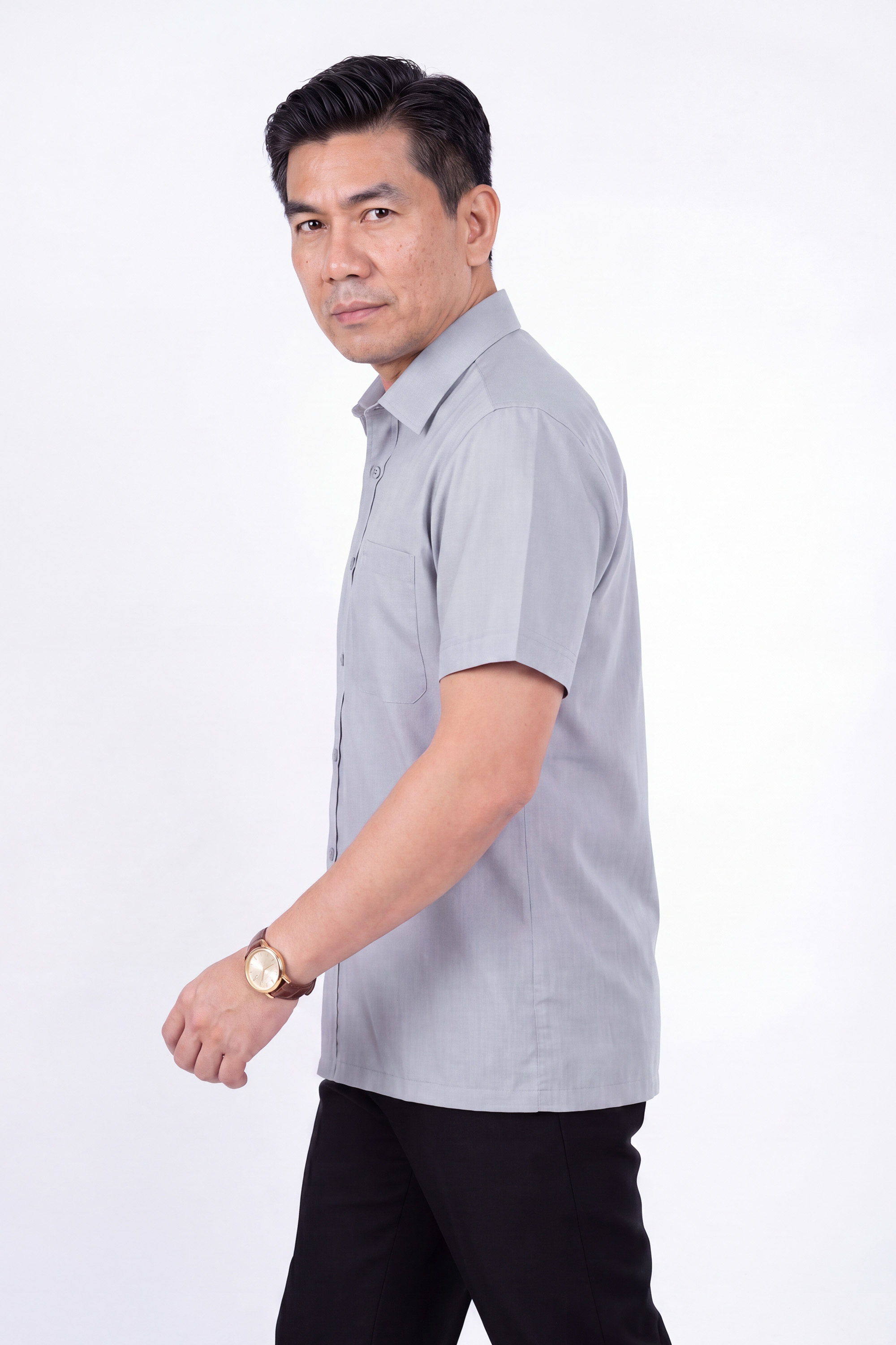 Áo Sơ Mi Cotton Trơn Cộc Tay Nam Trung Niên Mềm Mại Thấm Hút Tốt Màu Trắng_thumbnail_20