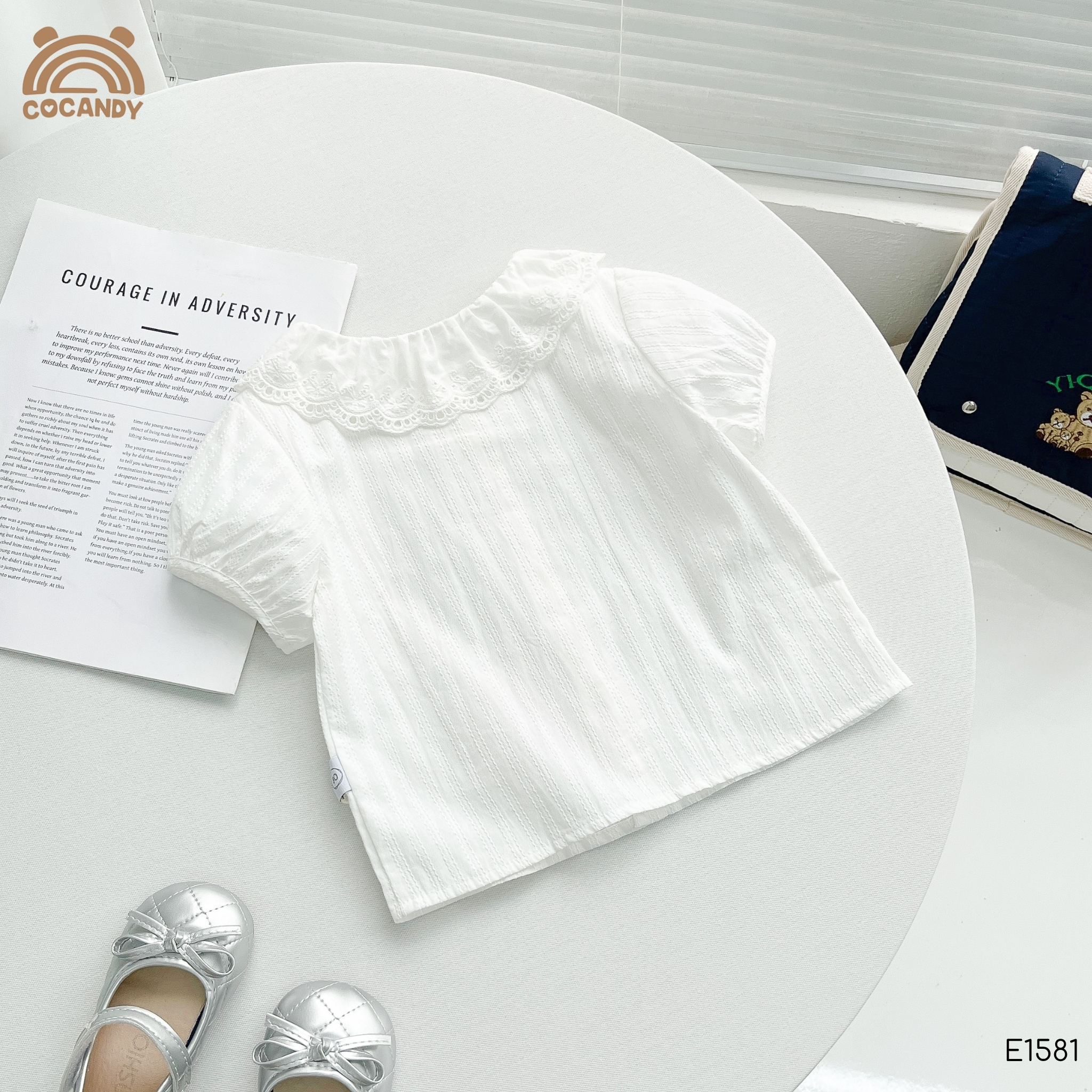 Áo cộc thô TRẮNG cổ ren tay phồng_thumbnail_4